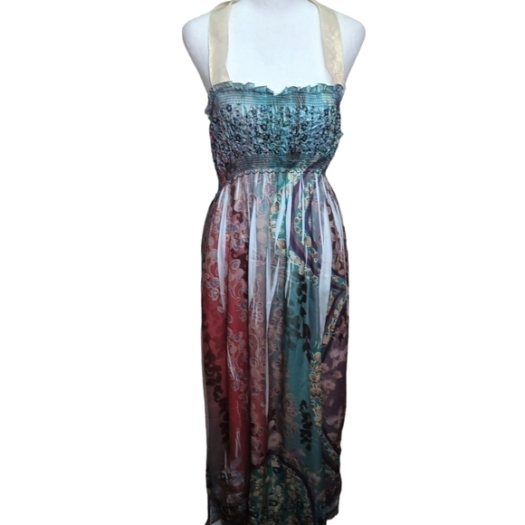 PRETTY metallic with sequence Maxi Dress size small - Picture 1 of 5